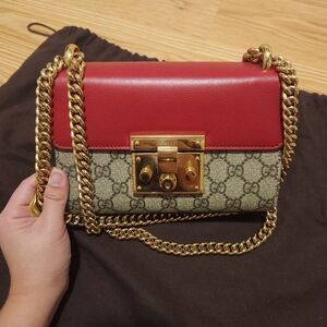 Gucci Red and Gold Chain Shoulder Bag